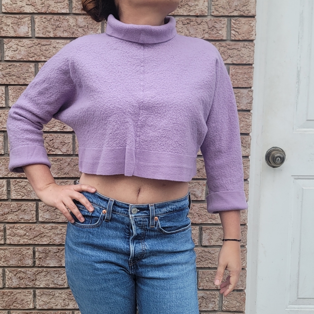 COS Sweater Wool Lavender Turtleneck Sweater, Crop Top
